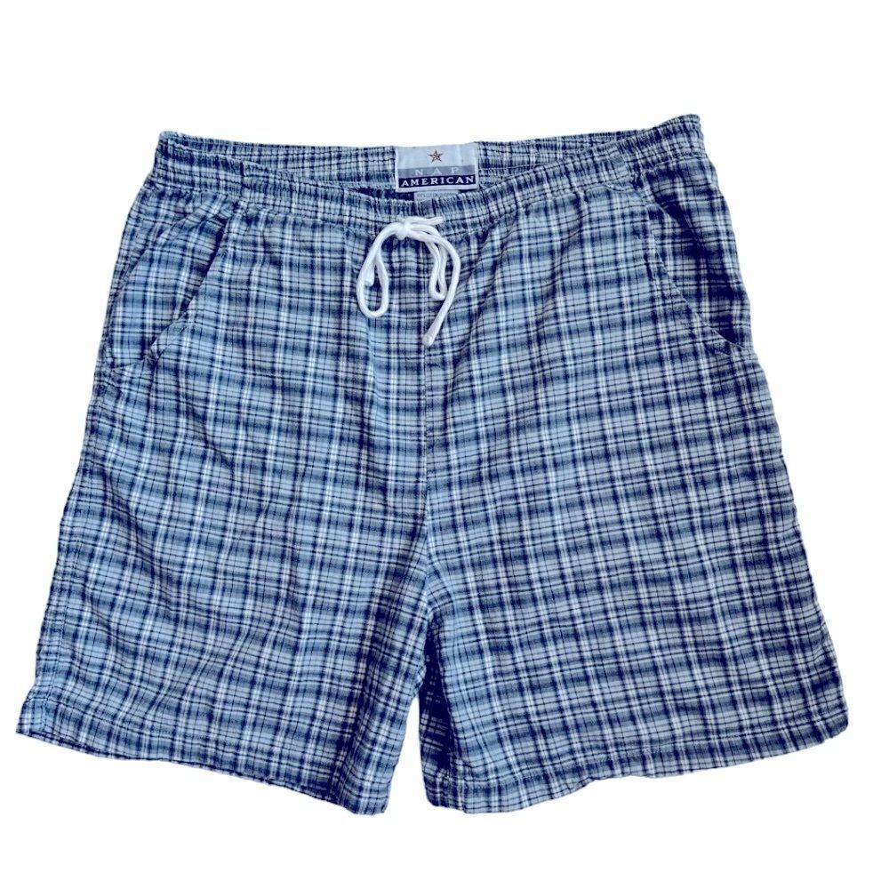 NAP American Blue Plaid Short Pockets Drawstring 100% Cotton SZ M